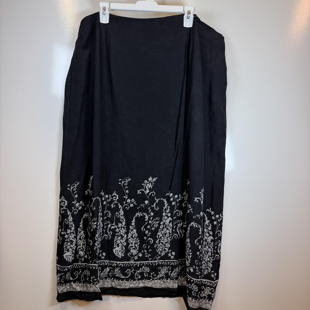 Silk Lore Skirt Womens 3X Black Floral Silk Maxi Elastic Waist Lined Boho